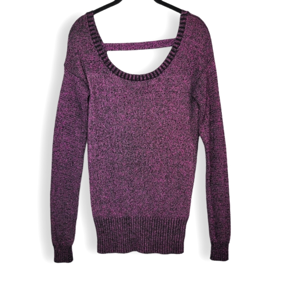 Bebe Sparkly Pink/Black Knit Long-sleeve Size Small
